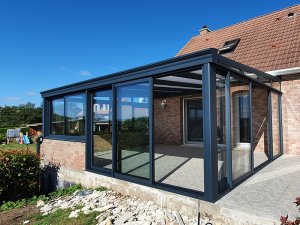 veranda adossee alu ouverte vue exterieur